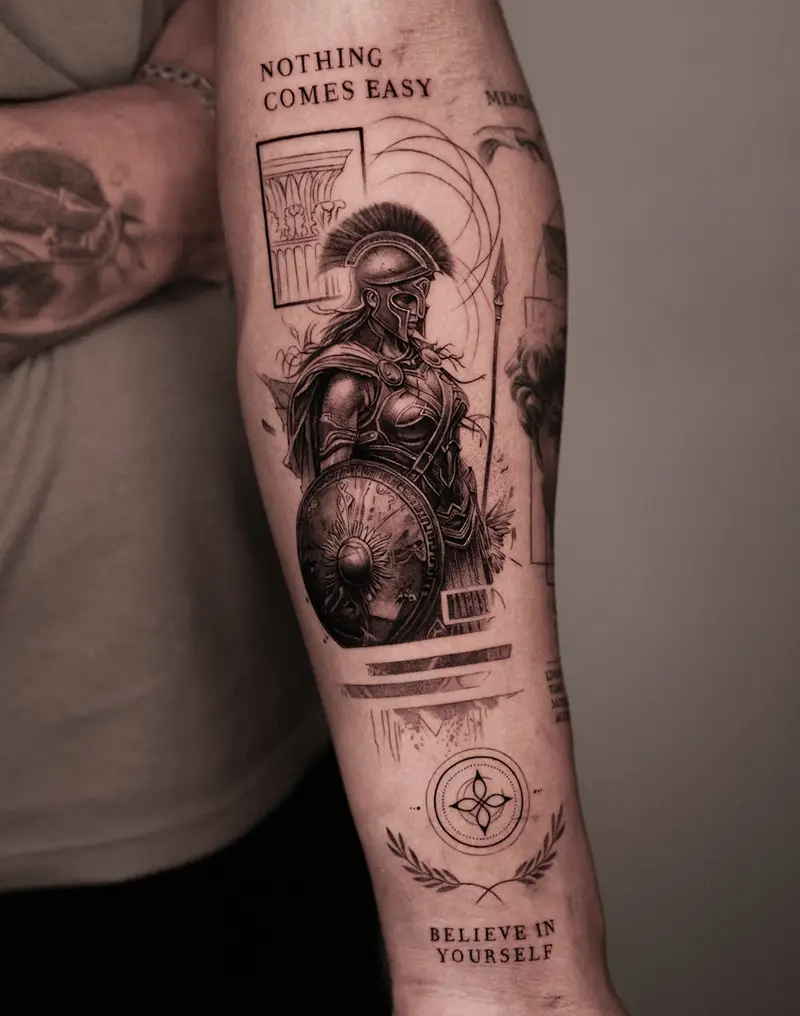 Contemporary Graphic Athena Warrior Tattoo