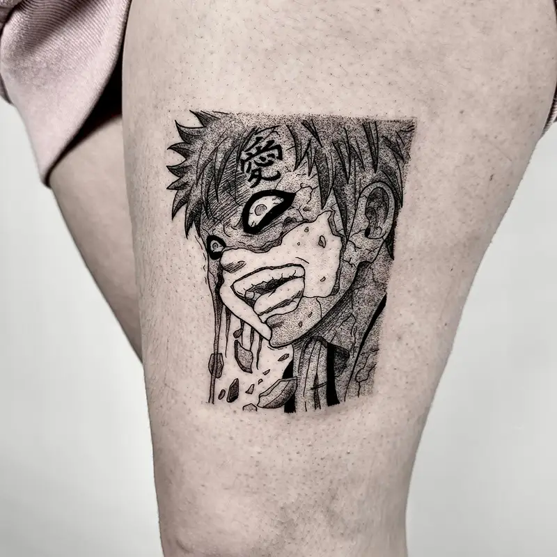 Cracked Face Blackwork Gaara Tattoo