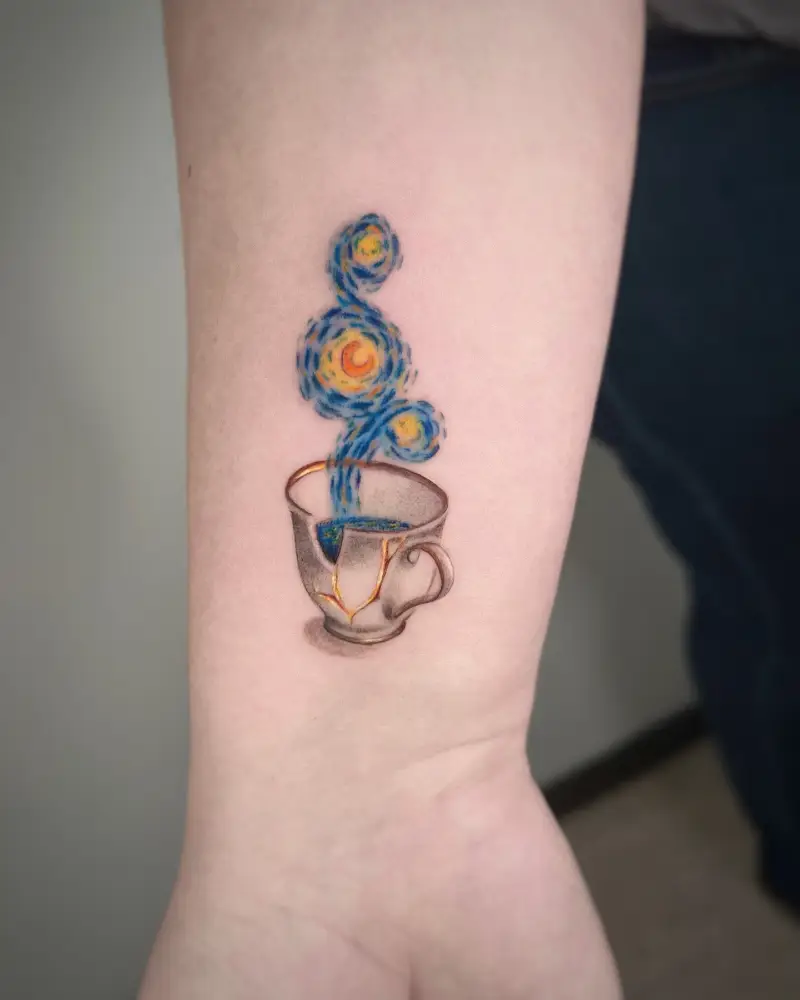 Creative Kintsugi The Starry Night Coffee Cup Tattoo