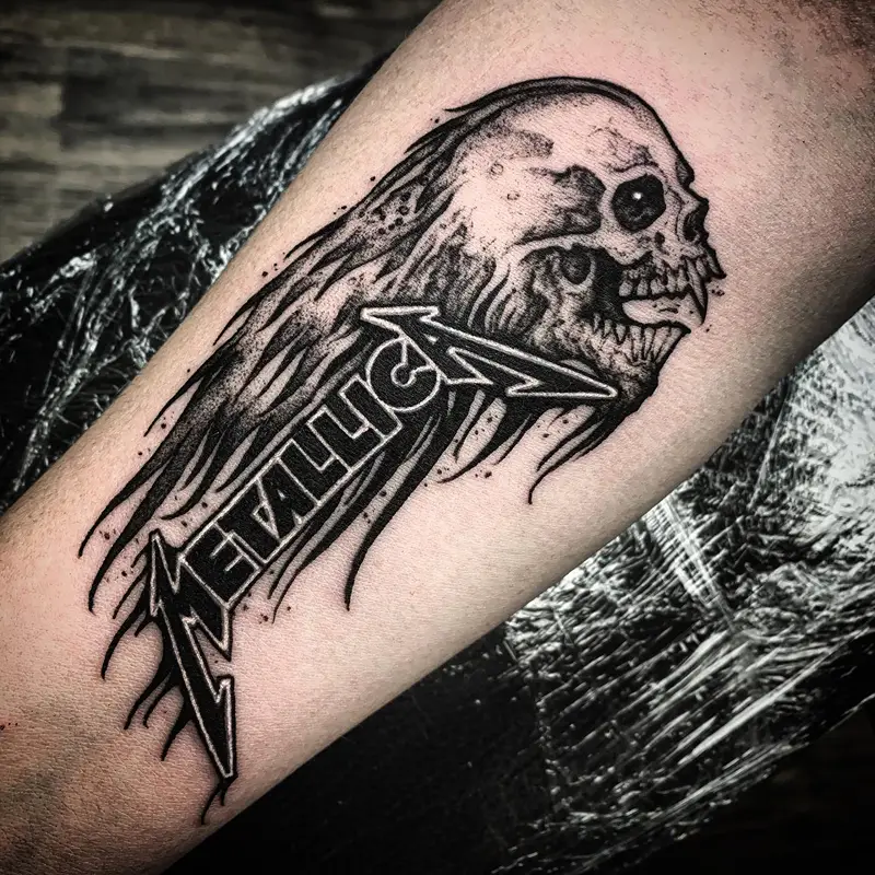 Dark Blackwork Metallica logo Tattoo