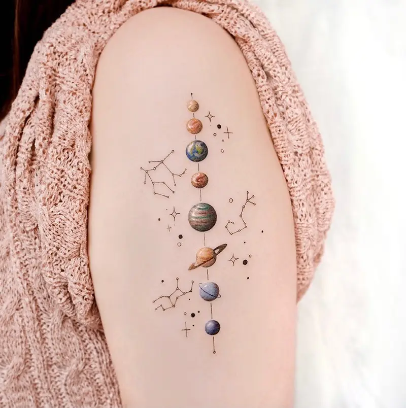 Delicate Cosmic Solar System Planet Tattoo