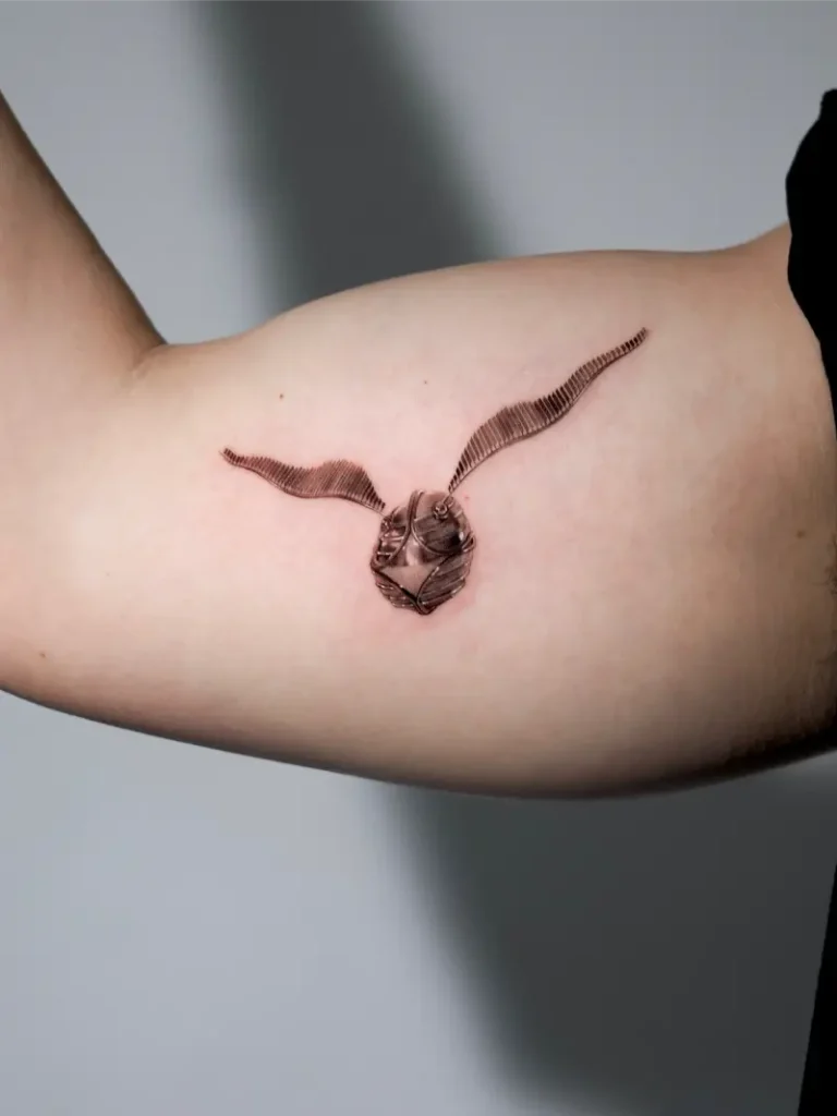 Detailed Golden Snitch Necklace Tattoo