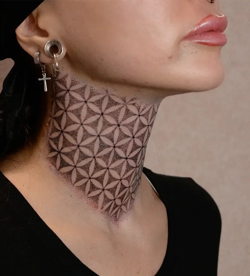 Dotwork Flower of Life Neck Tattoo
