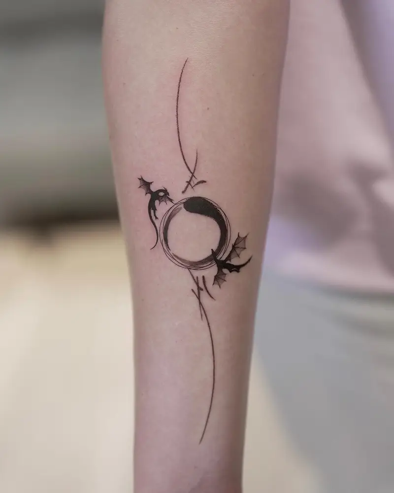 Dragon Brushstroke Circle Tattoo