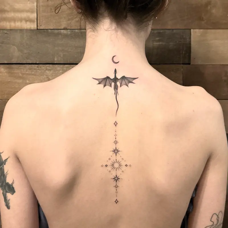 Dragon and Celestial Spine Tattoo