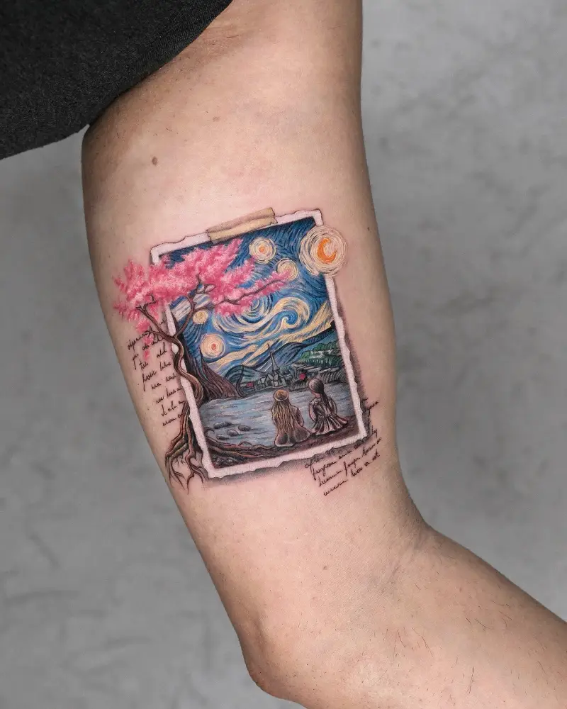 Dreamlike The Starry Night Landscape Tattoo