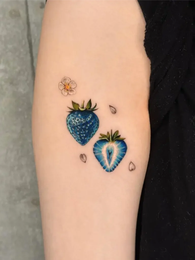 Dreamy Blue Strawberry Tattoo