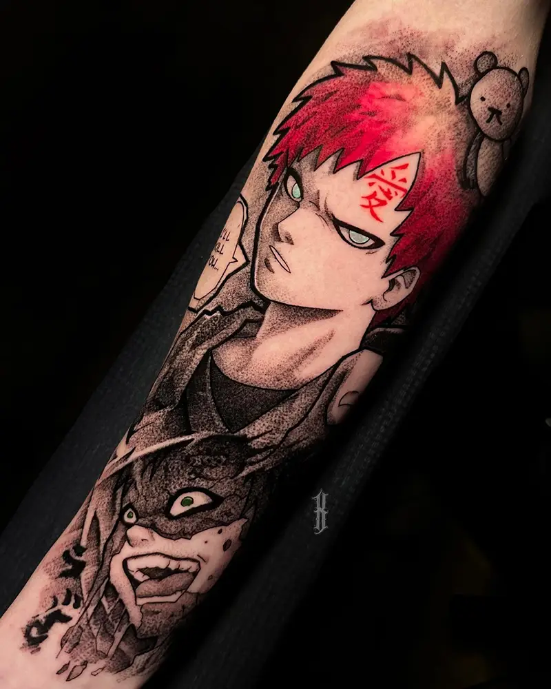 Dual Form Anime Gaara Sleeve Tattoo