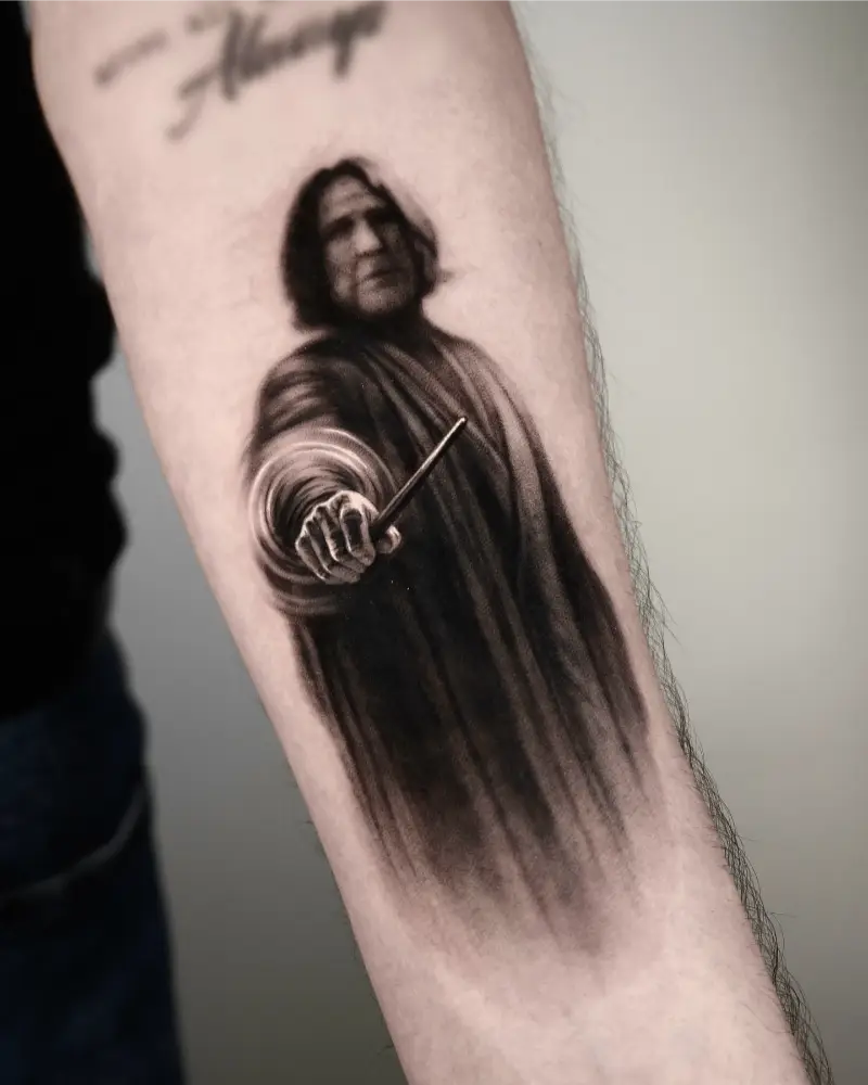 Dynamic Severus Snape Spellcasting Tattoo