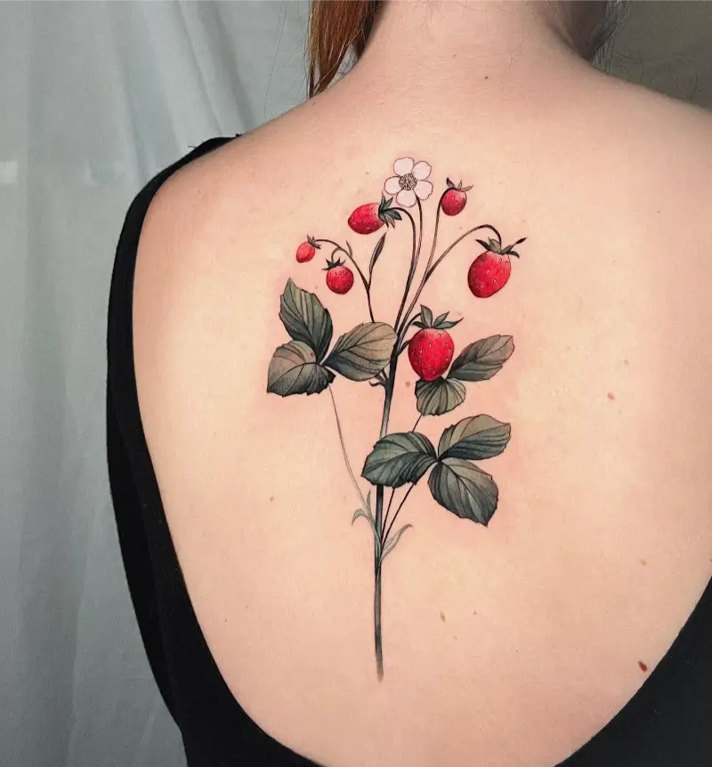 Elegant Botanical Strawberry Branch Tattoo