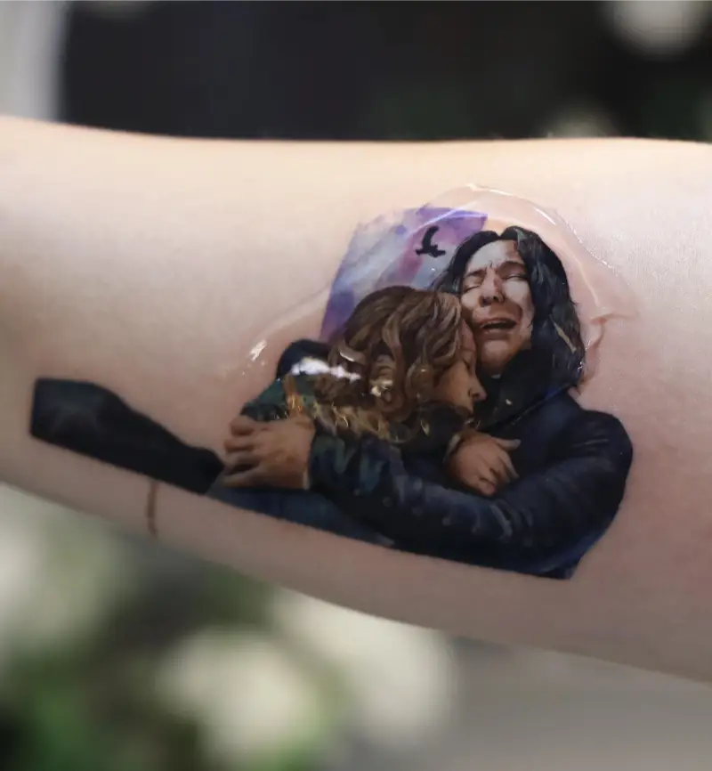 Emotional Severus Snape and Lily Potter Portrait Tattoo