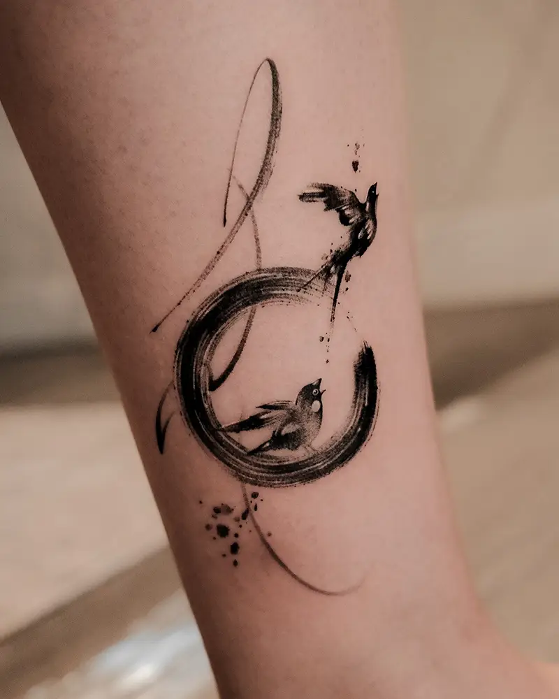 Enso Bird Circle Tattoo