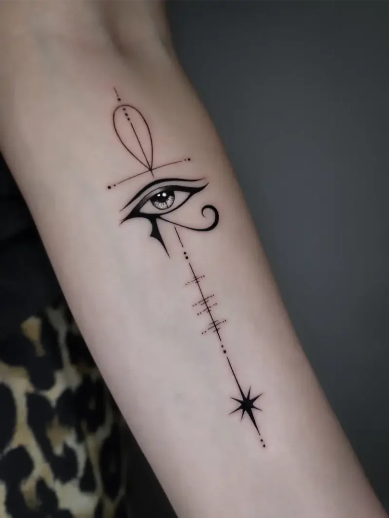 Fine Line Ankh Eye of Horus Tattoo