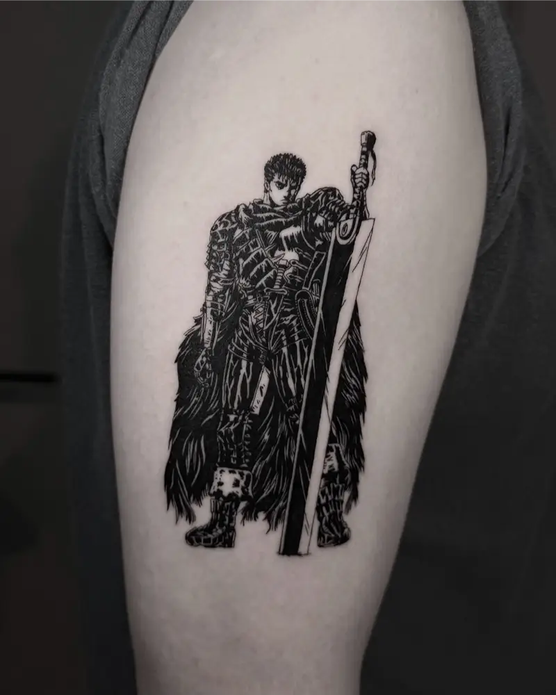 Fine Line Black Swordsman Guts Berserk Tattoo