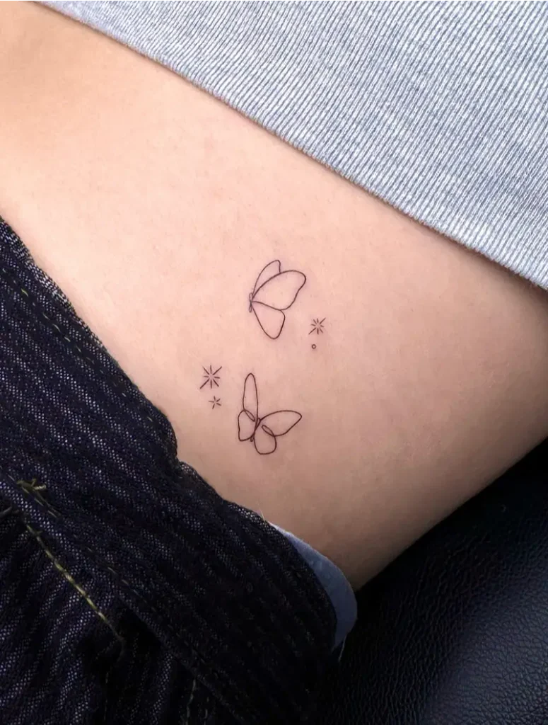 Fine Line Butterfly Belly Tattoo
