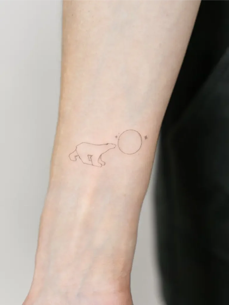 Fine Line Celestial Polar Bear Tattoo