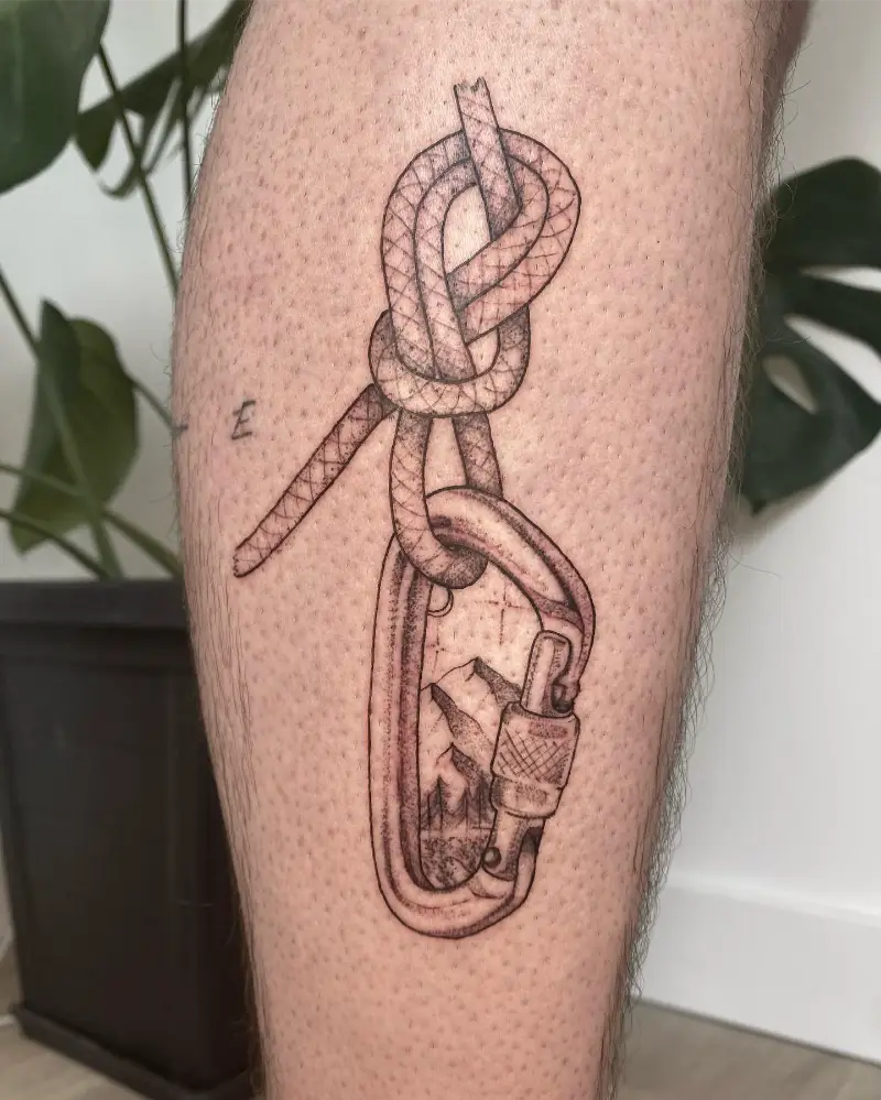Fine Line Climbing Rope Carabiner Tattoo