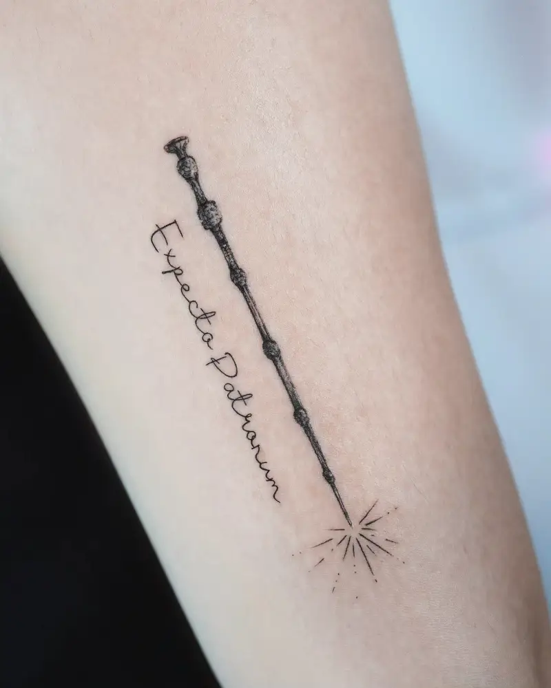 Fine Line Expecto Patronum Spell Tattoo