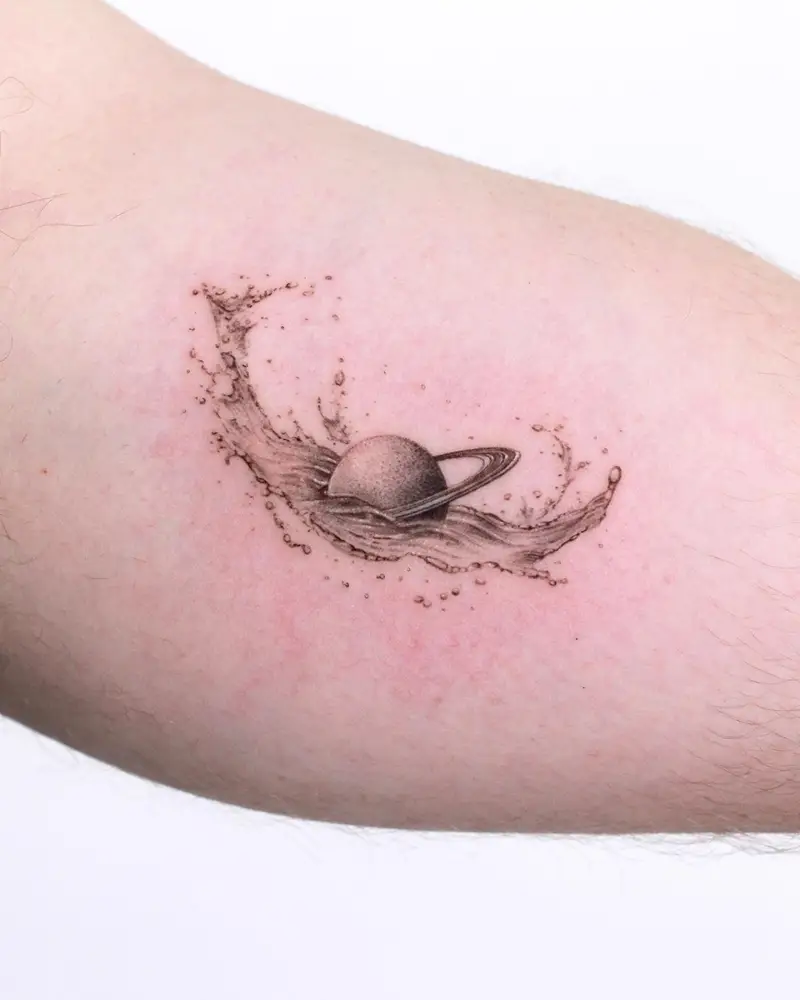 Fine Line Floating Saturn Tattoo