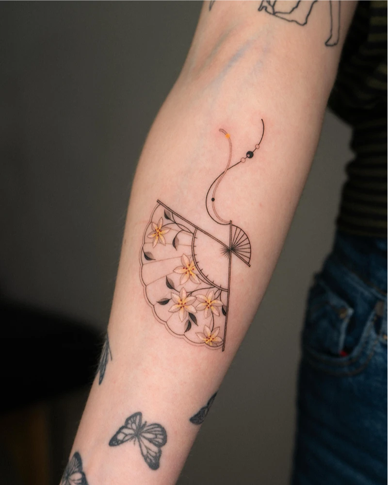 Fine Line Jasmine Fan Tattoo