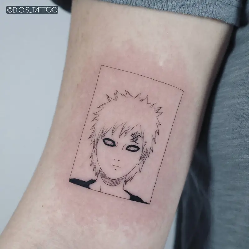 Fine Line Manga Portrait Gaara Tattoo