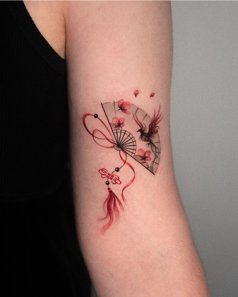 Fine Line Phoenix Fan Tattoo