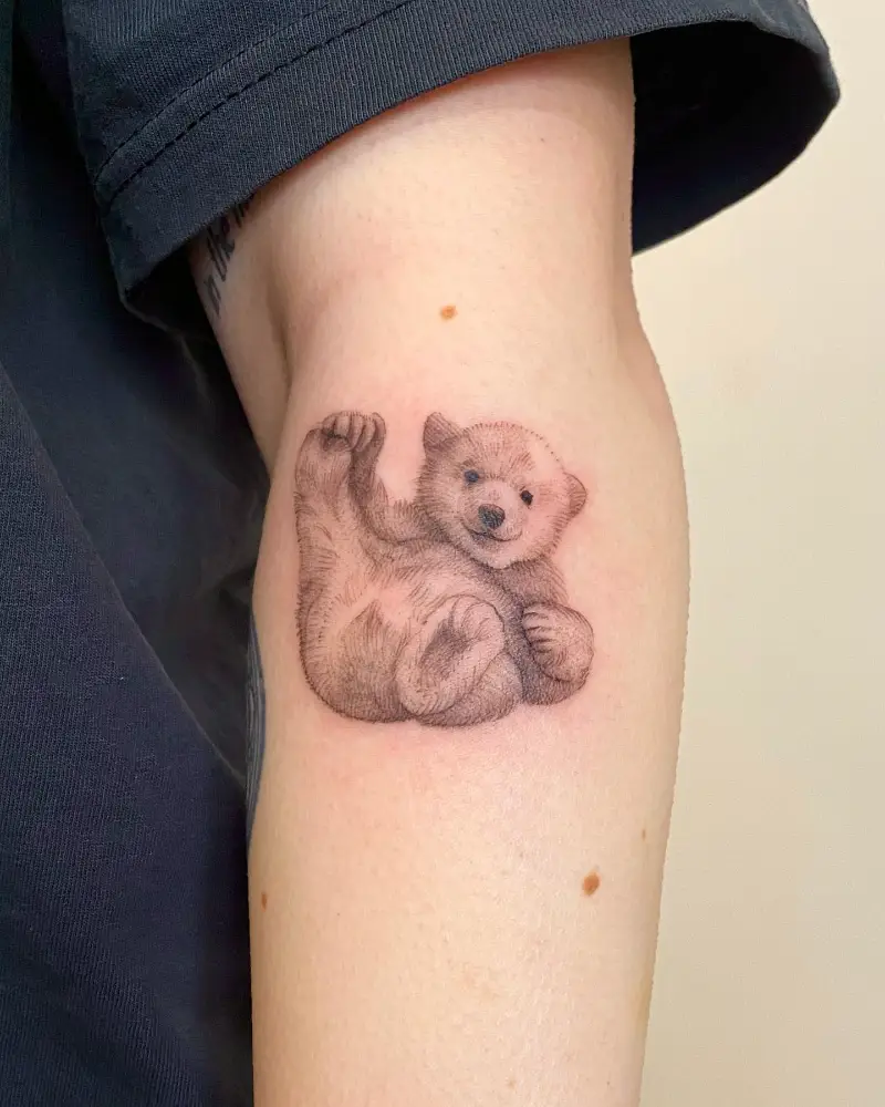 Fine Line Polar Bear Cub Tattoo