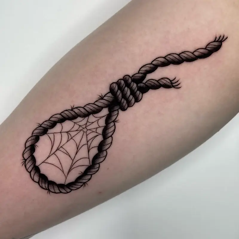 Fine Line Rope Loop and Spider Web Tattoo
