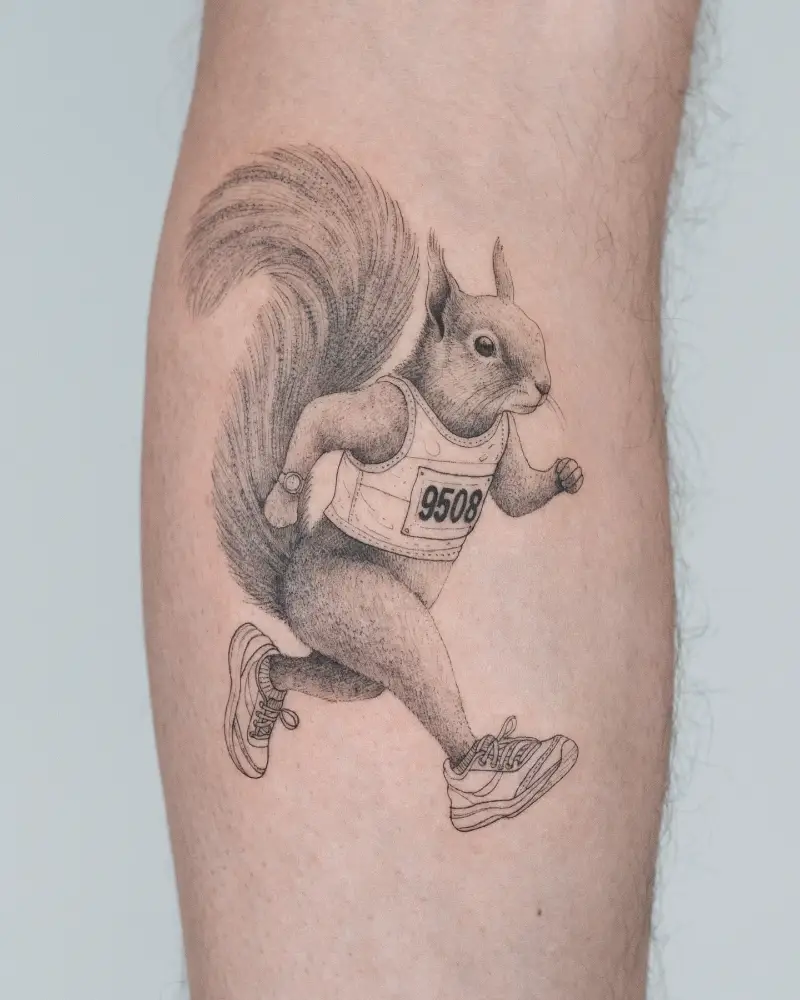 Fine Line Running Squirrel Tattoo