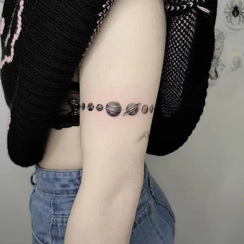 Fine Line Solar System Planet Band Tattoo