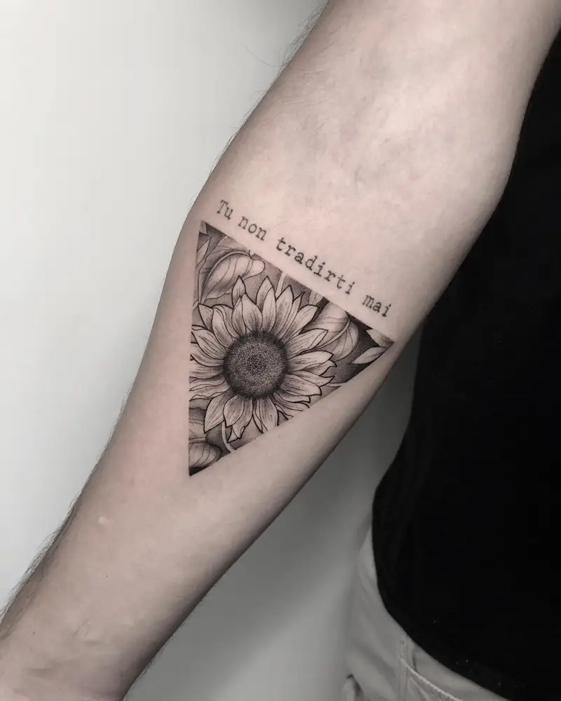 Fine Line Sunflower Triangle Tattoo