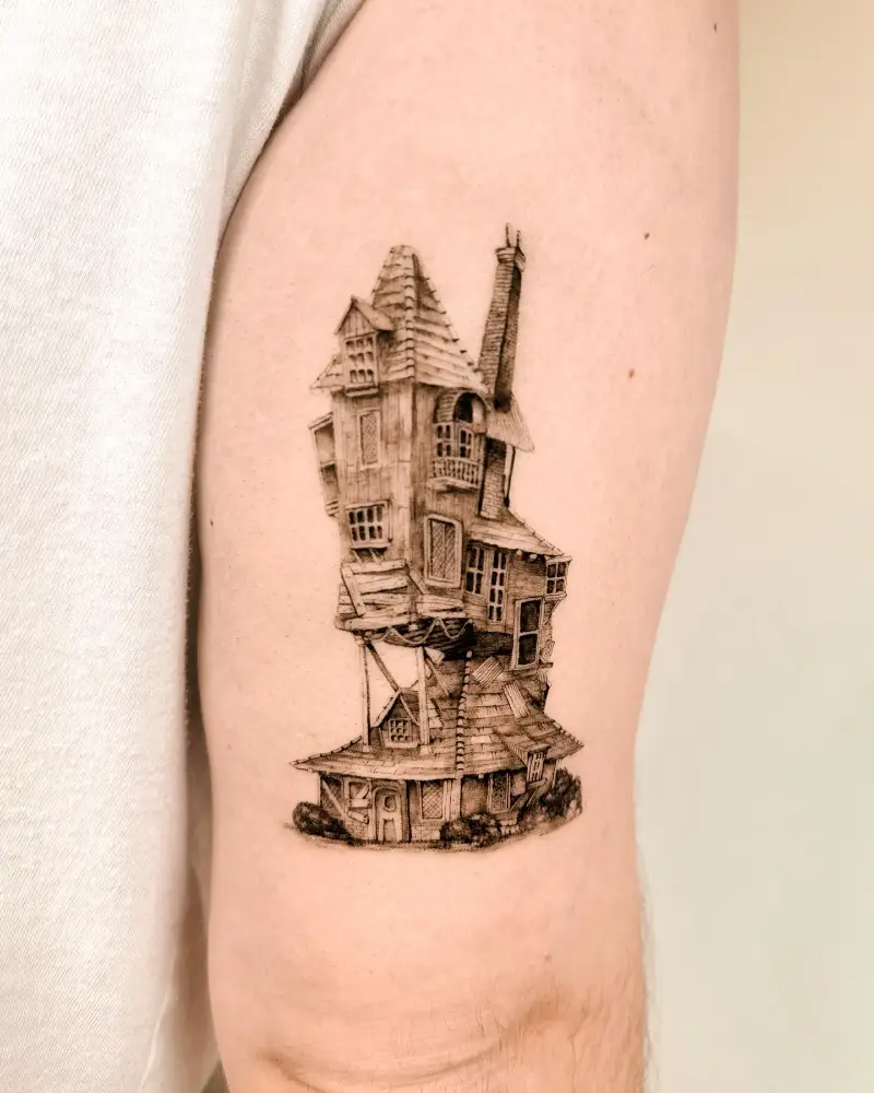 Fine Line The Burrow House Tattoo
