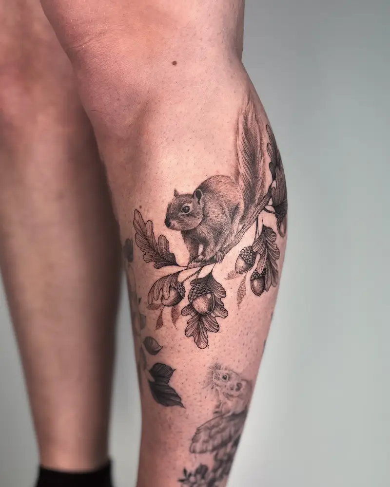 Fine Line Woodland Squirrel Tattoo