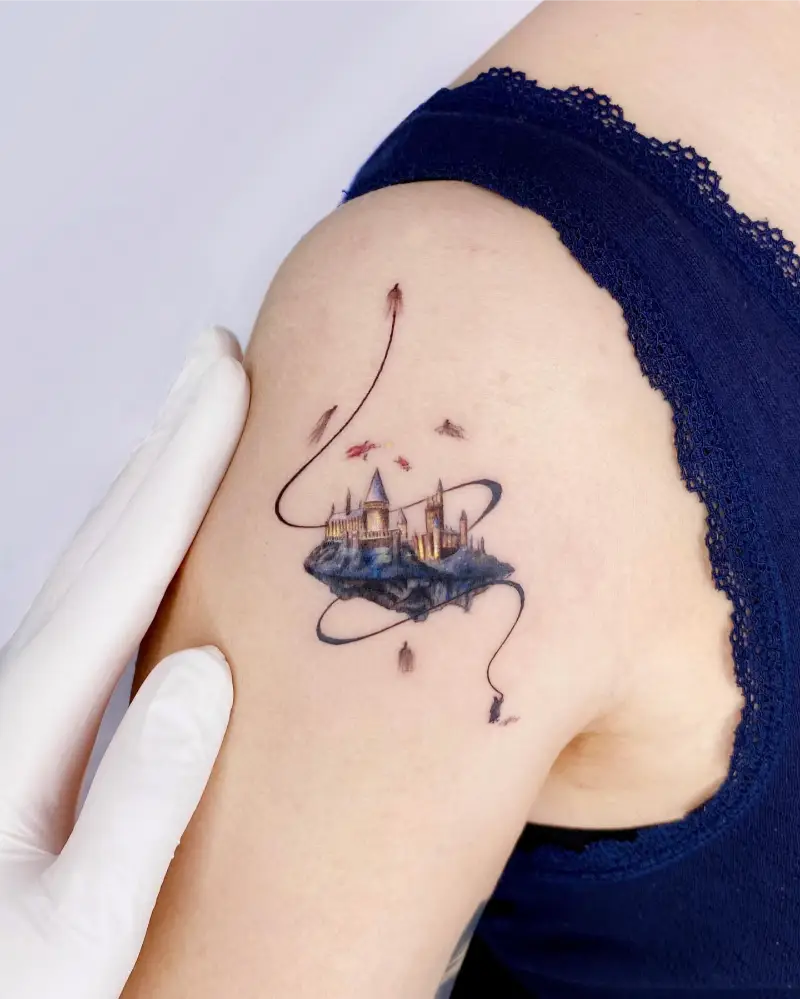 Floating Hogwarts Castle Tattoo