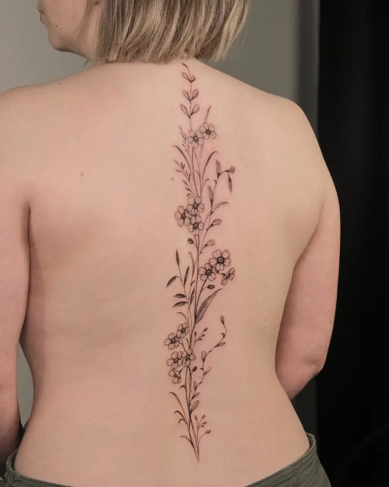 Floral Bouquet Spine Tattoo