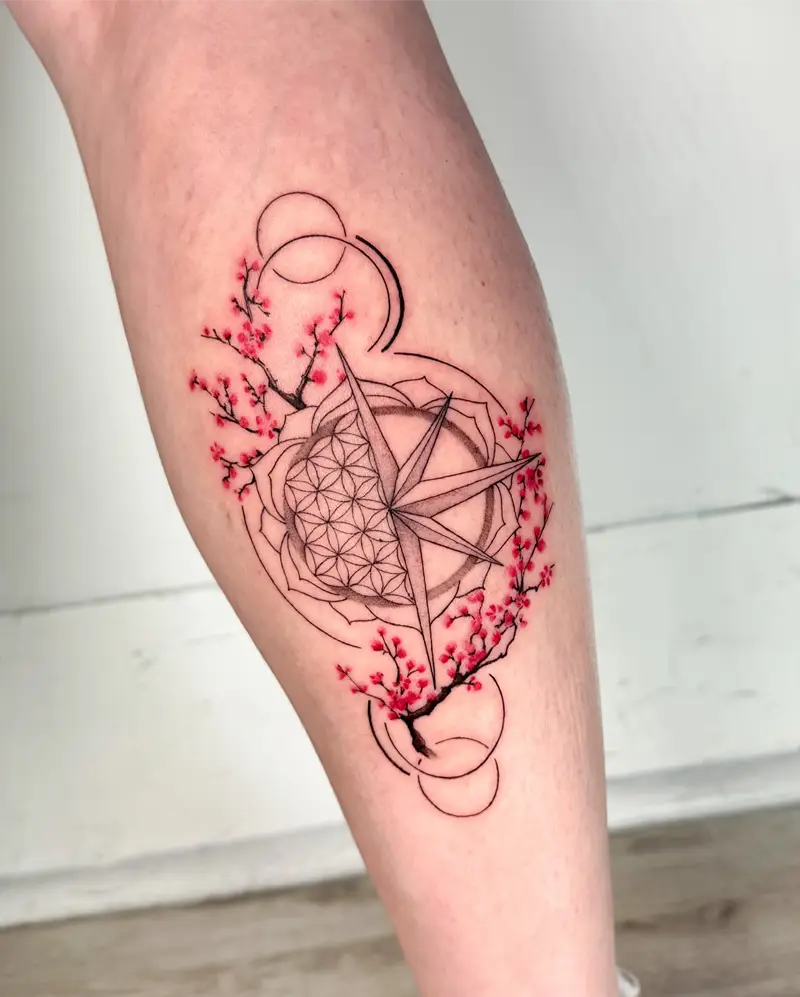Floral Compass Flower of Life Tattoo