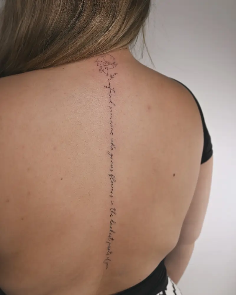 Floral Quote Spine Tattoo