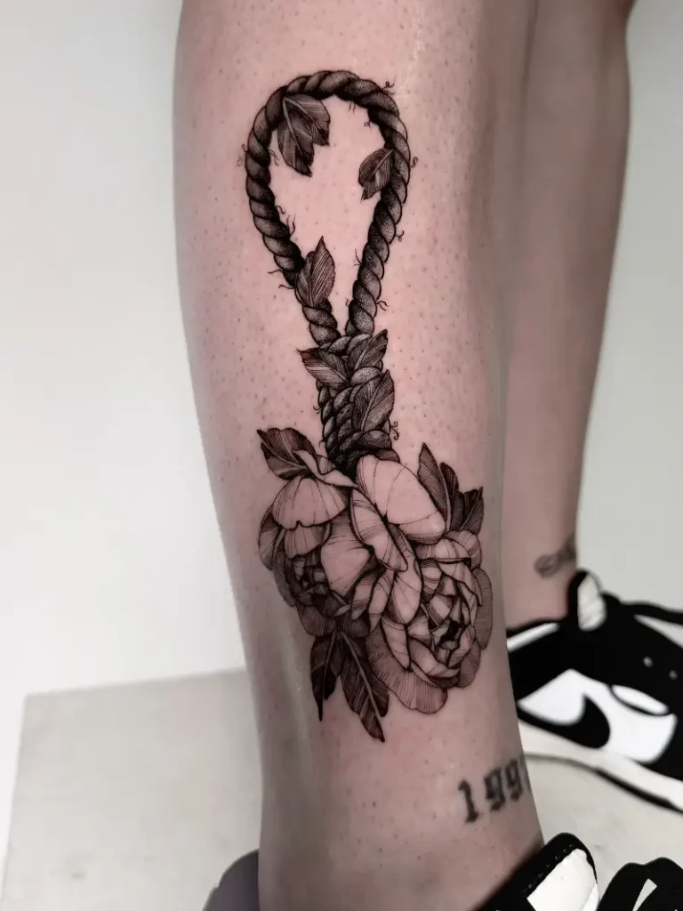 Floral Rope Loop Peony Tattoo