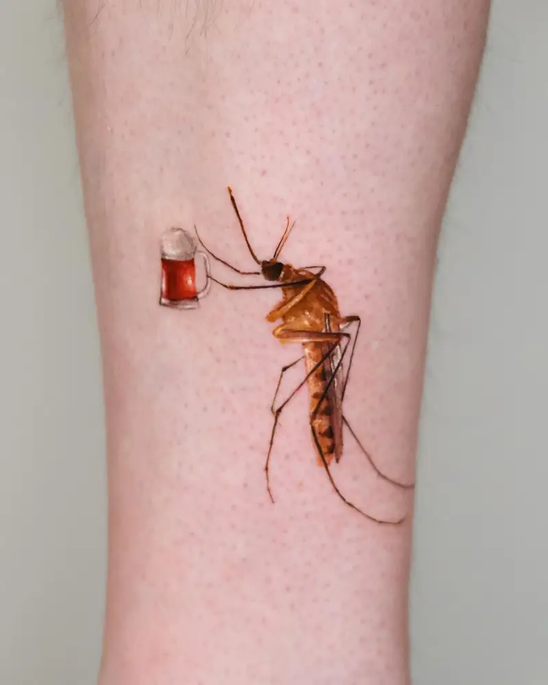 Funny Mosquito Drinking Beer Tattoo