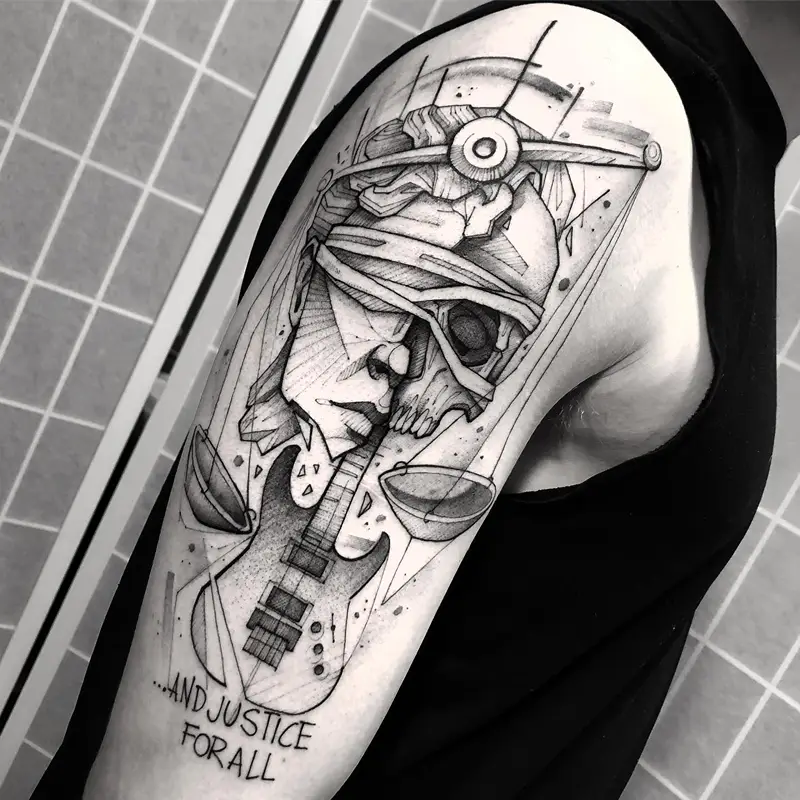 Geometric Abstract Justice for All Guitar Tattoo