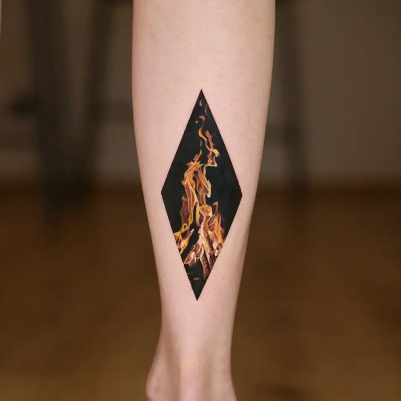 Geometric Campfire Fire Tattoo