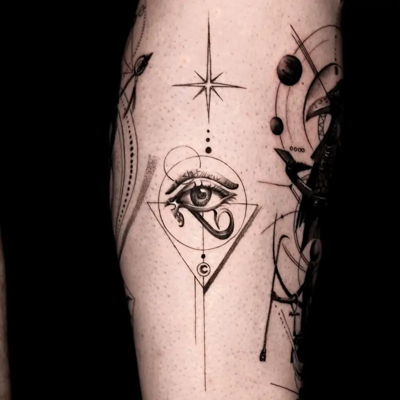 Geometric Celestial Eye of Horus Tattoo