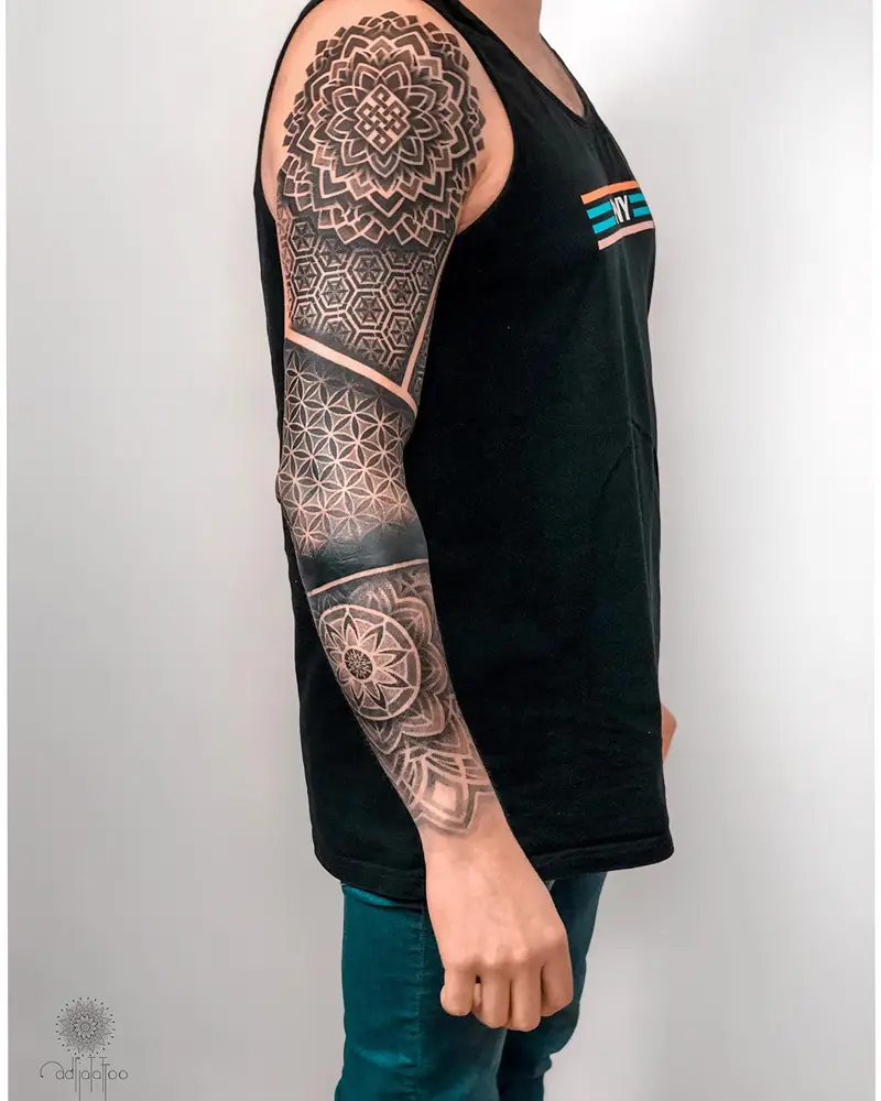 Geometric Flower of Life Sleeve Tattoo