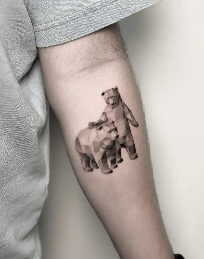 Geometric Polar Bear Family Tattoo