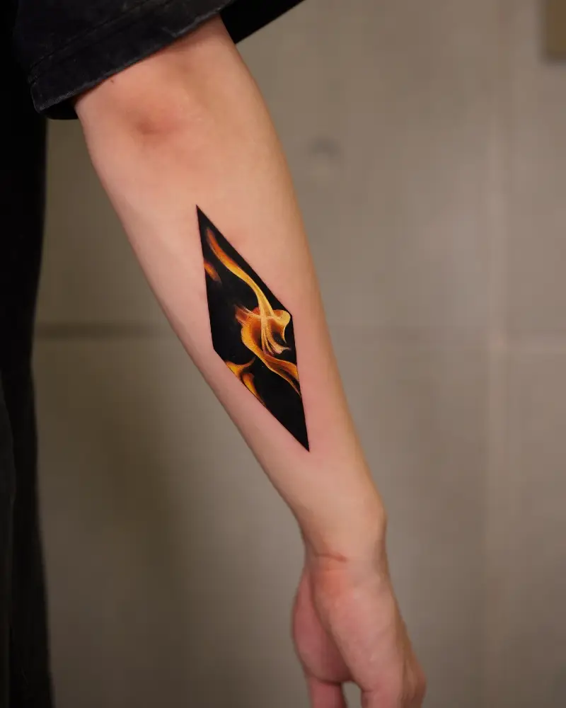 Geometric Realistic Fire Tattoo