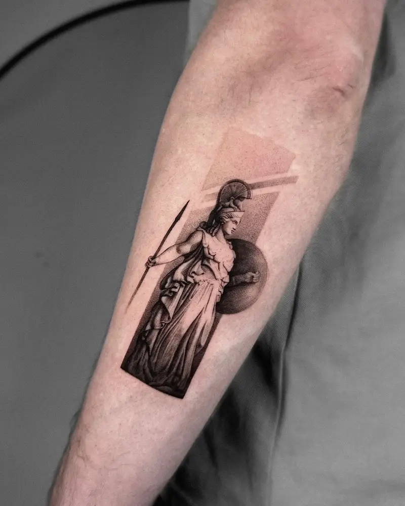 Geometric Statue Athena Tattoo