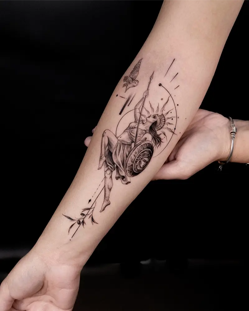 Graceful Athena Shield Forearm Tattoo