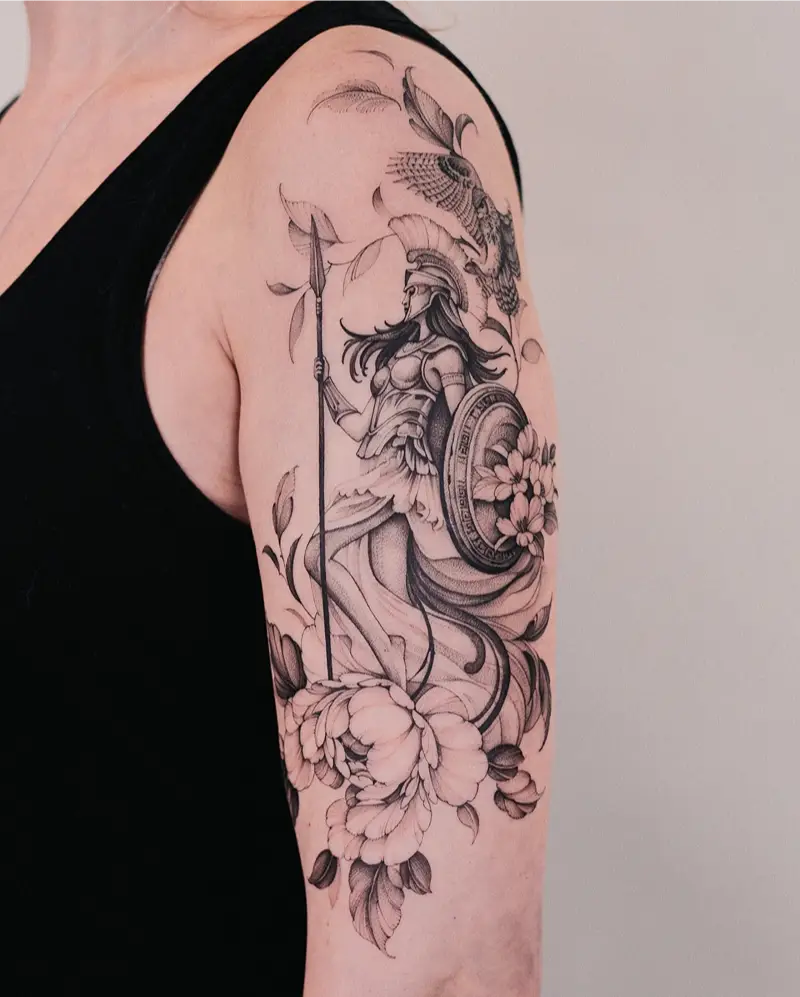 Graceful Illustrative Warrior Athena Tattoo
