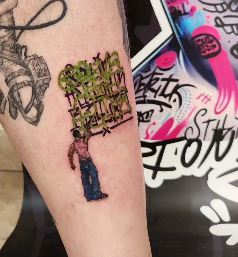 Graffiti Style CJ Spray Paint Tattoo