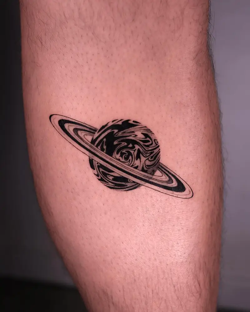 Graphic Blackwork Saturn Planet Tattoo